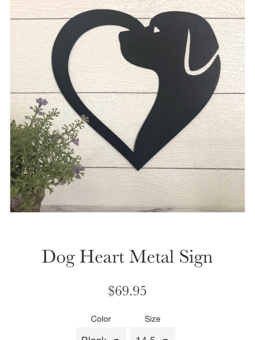 Silver Dog Heart Metal Wall Art - Dog Heart Metal Sign